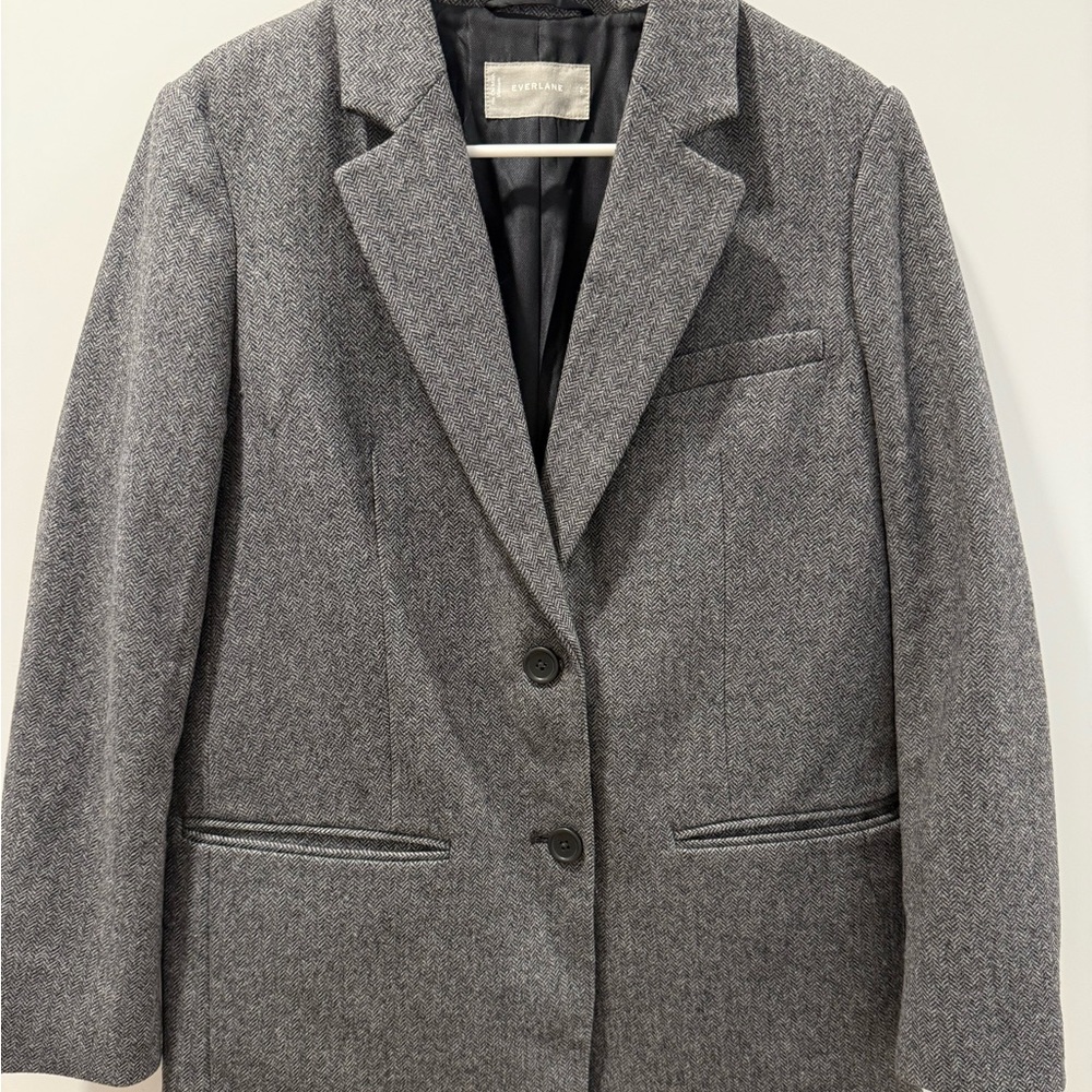Everlane Gray Herringbone Wool-Blend Blazer